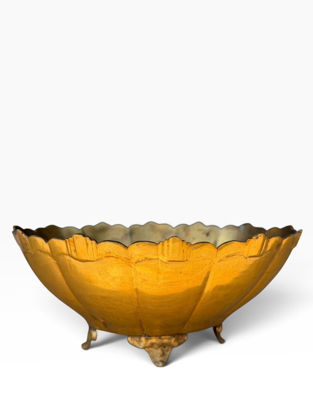 Gold Scalloped Metal Footed Decorative Bowl